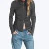 Camisa entallada de manga larga con cremallera – Rayas gris oscuro jaspeado