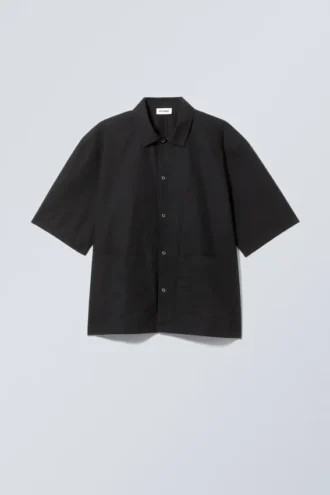 Camisa holgada de algodón de manga corta – Negra