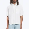 Camisa holgada de manga corta en mezcla de lino – Blanco roto Camisa holgada de manga corta en mezcla de lino – Blanco roto