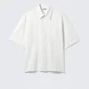Camisa holgada de manga corta en mezcla de lino – Blanco roto Camisa holgada de manga corta en mezcla de lino – Blanco roto
