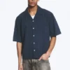 Camisa holgada de pantalón corto estilo resort – A cuadros azul oscuro Camisa holgada de pantalón corto estilo resort – A cuadros azul oscuro
