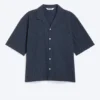 Camisa holgada de pantalón corto estilo resort – A cuadros azul oscuro Camisa holgada de pantalón corto estilo resort – A cuadros azul oscuro