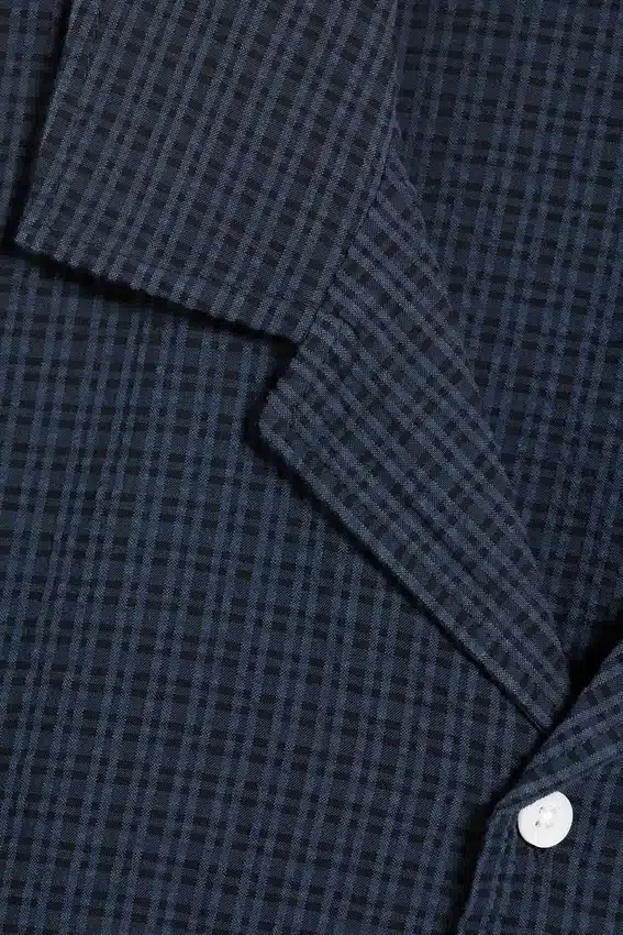 Camisa holgada de pantalón corto estilo resort – A cuadros azul oscuro Camisa holgada de pantalón corto estilo resort – A cuadros azul oscuro