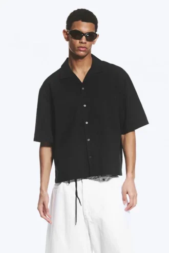 Camisa holgada de pantalón corto estilo resort – Negro