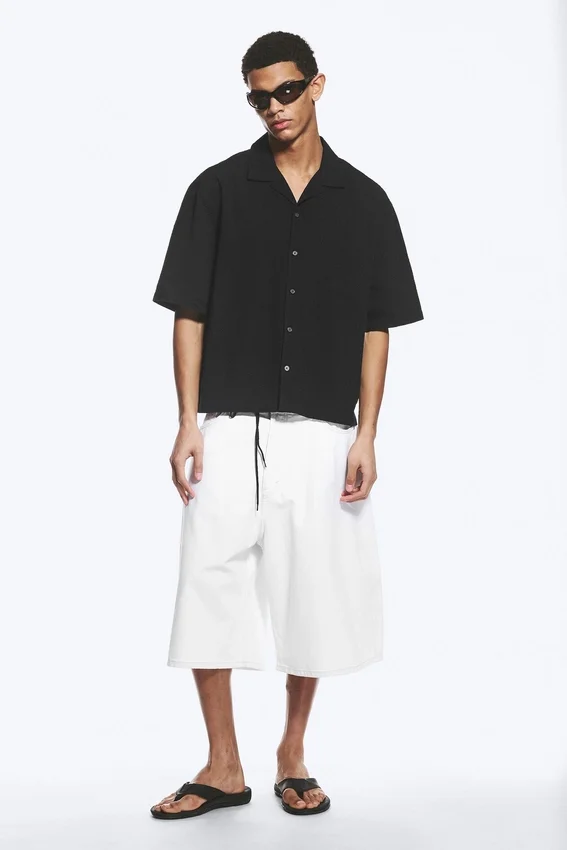 Camisa holgada de pantalón corto estilo resort – Negro Camisa holgada de pantalón corto estilo resort – Negro