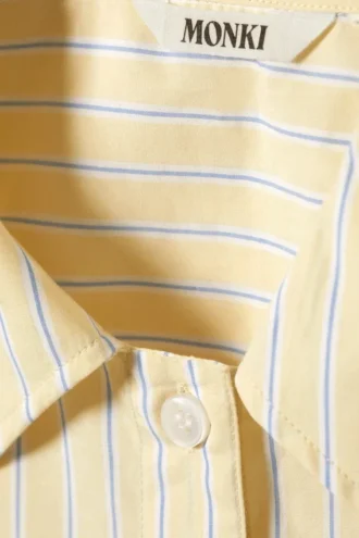 Camisa oversize de popelín de algodón de manga corta – Rayas amarillo claro