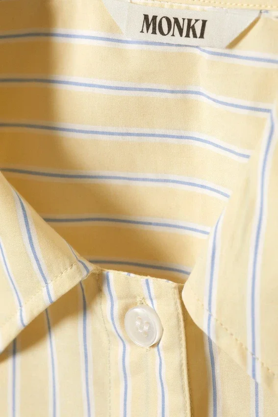 Camisa oversize de popelín de algodón de manga corta – Rayas amarillo claro Camisa oversize de popelín de algodón de manga corta – Rayas amarillo claro