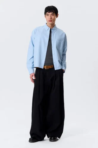 Camisa Oxford de corte recto y manga larga – Azul claro