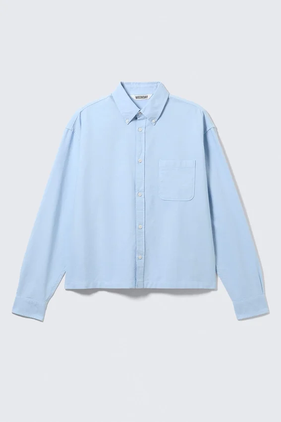 Camisa Oxford de corte recto y manga larga – Azul claro Camisa Oxford de corte recto y manga larga – Azul claro