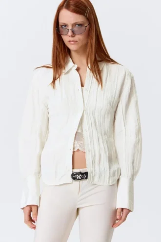 Camisas ajustadas con fruncido en la cintura – Blanco