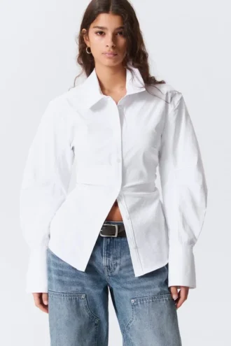 Camisas ajustadas con fruncido en la cintura – Blanco
