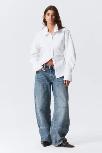 Camisas ajustadas con fruncido en la cintura – Blanco