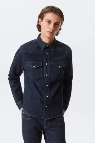 Camisas ajustadas de denim – Blue Rinse – Azul oscuro