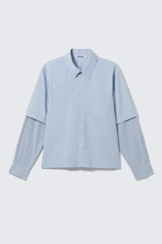 Camisas con mangas en contraste superpuestas – Cuadros azul claro y azul