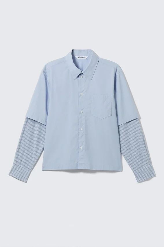 Camisas con mangas en contraste superpuestas – Cuadros azul claro y azul Camisas con mangas en contraste superpuestas – Cuadros azul claro y azul