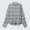 Camisas cortas de algodón con botones – Cuadros azul empolvado
