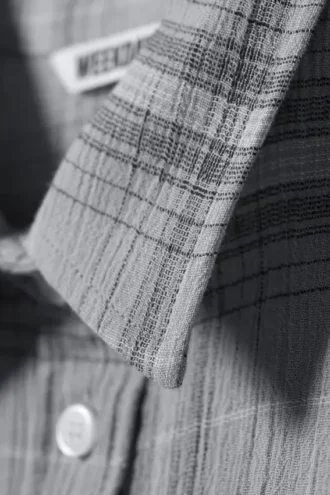 Camisas cortas de algodón con botones – Cuadros azul empolvado
