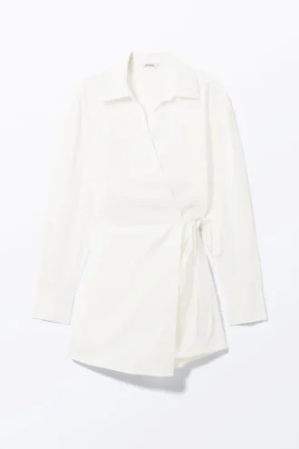 Camisas cruzadas de manga larga – Blanco