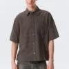 Camisas de algodón de corte recto y manga corta – A cuadros marrón