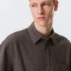 Camisas de algodón de corte recto y manga corta – A cuadros marrón