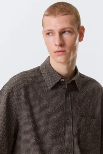 Camisas de algodón de corte recto y manga corta – A cuadros marrón
