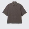 Camisas de algodón de corte recto y manga corta – A cuadros marrón
