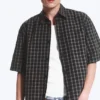 Camisas de algodón de corte recto y manga corta – A cuadros negros