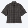 Camisas de algodón de corte recto y manga corta – A cuadros negros