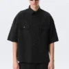 Camisas de algodón de corte recto y manga corta – Negro
