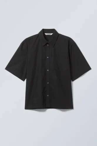 Camisas de algodón de corte recto y manga corta – Negro