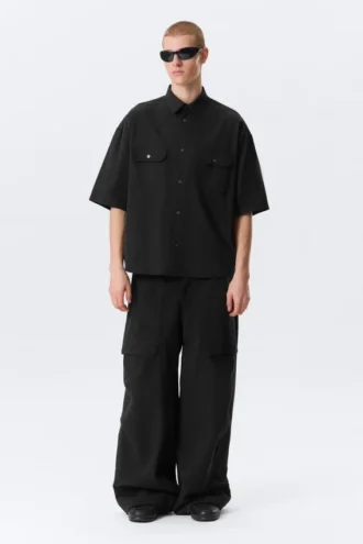 Camisas de algodón de corte recto y manga corta – Negro