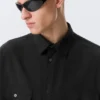Camisas de algodón de corte recto y manga corta – Negro