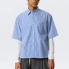 Camisas de algodón de corte recto y manga corta – Rayas azules y blancas