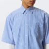 Camisas de algodón de corte recto y manga corta – Rayas azules y blancas