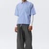 Camisas de algodón de corte recto y manga corta – Rayas azules y blancas