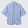 Camisas de algodón de corte recto y manga corta – Rayas azules y blancas