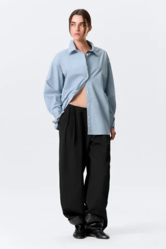 Camisas de algodón de manga larga con botones cruzados – Azul claro