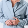 Camisas de algodón de manga larga con botones cruzados – Azul claro