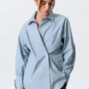 Camisas de algodón de manga larga con botones cruzados – Azul claro