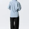 Camisas de algodón de manga larga con botones cruzados – Azul claro