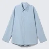 Camisas de algodón de manga larga con botones cruzados – Azul claro