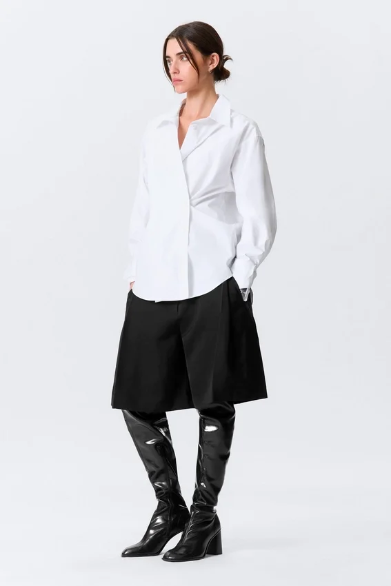 Camisas de algodón de manga larga con botones cruzados – Blanca Camisas de algodón de manga larga con botones cruzados – Blanca