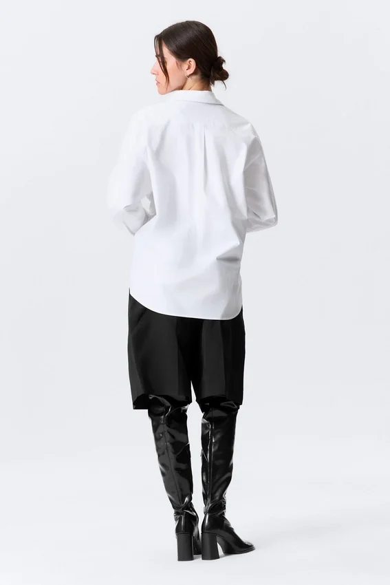Camisas de algodón de manga larga con botones cruzados – Blanca Camisas de algodón de manga larga con botones cruzados – Blanca