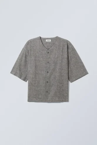 Camisas de béisbol oversize de mezcla de lino – Gris oscuro