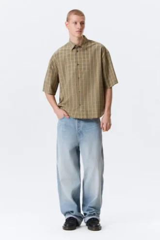Camisas de corte recto y manga corta – Beige a cuadros