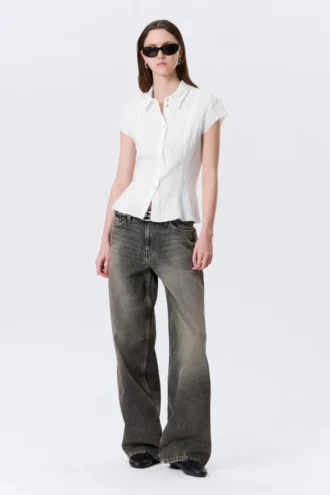 Camisas de crepé de pantalones cortos y corte entallado – Blanca