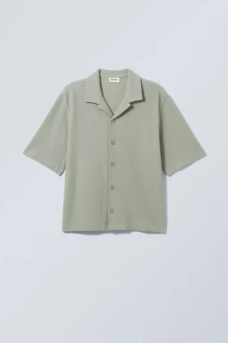 Camisas de estilo resort holgadas de punto elástico – Salvia
