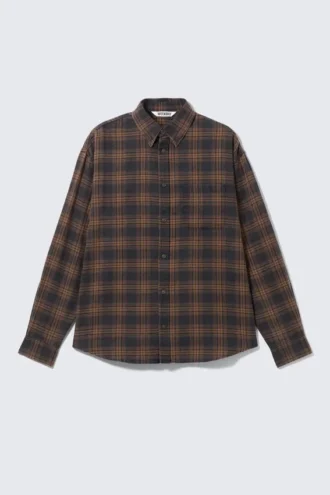 Camisas de franela a cuadros lavadas con botones – A cuadros lavados azul marino/naranja