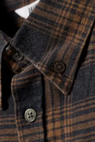 Camisas de franela a cuadros lavadas con botones – A cuadros lavados azul marino/naranja