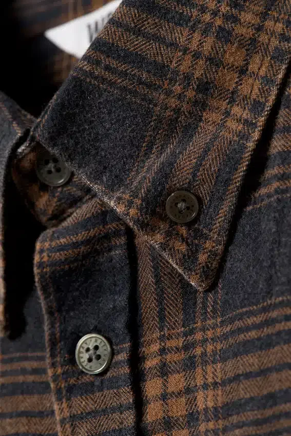 Camisas de franela a cuadros lavadas con botones – A cuadros lavados azul marino/naranja Camisas de franela a cuadros lavadas con botones – A cuadros lavados azul marino/naranja